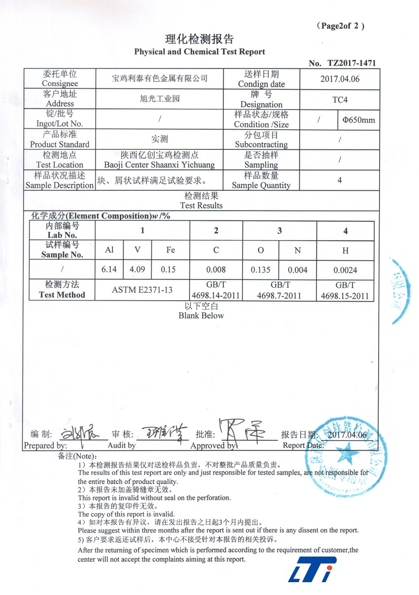 鈦金屬檢測報(bào)告